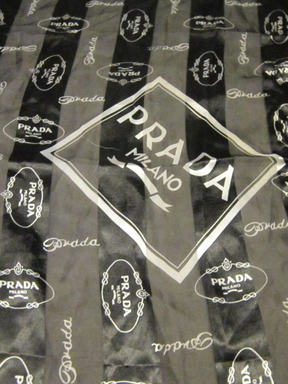 Vintage Prada Milano Logo Large Black Silk Scarf 40" x 37"